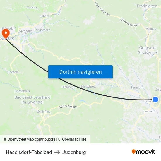 Haselsdorf-Tobelbad to Judenburg map