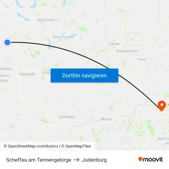 Scheffau am Tennengebirge to Judenburg map