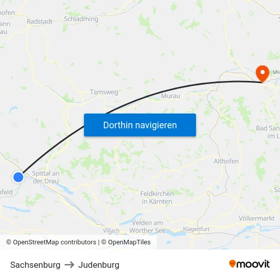 Sachsenburg to Judenburg map