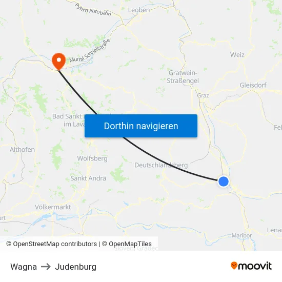 Wagna to Judenburg map