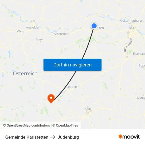 Gemeinde Karlstetten to Judenburg map