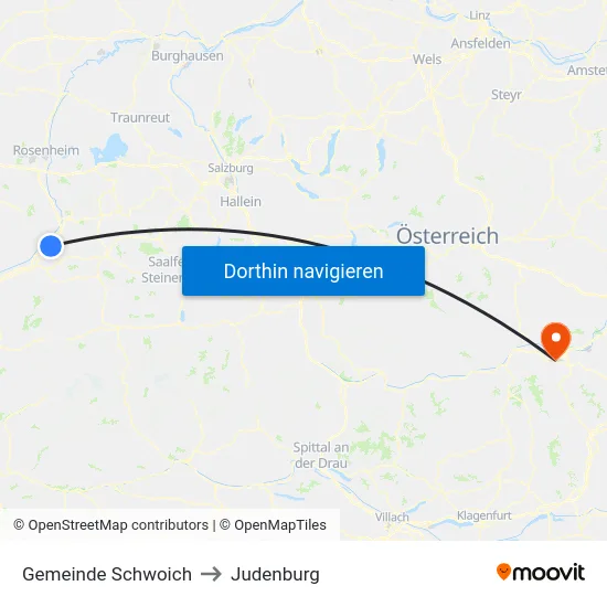 Gemeinde Schwoich to Judenburg map