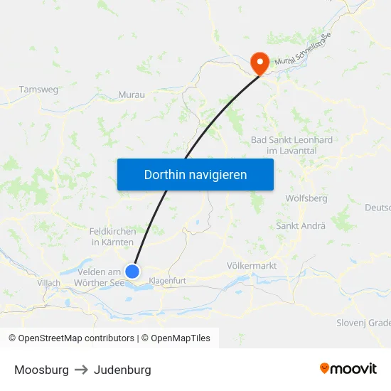 Moosburg to Judenburg map