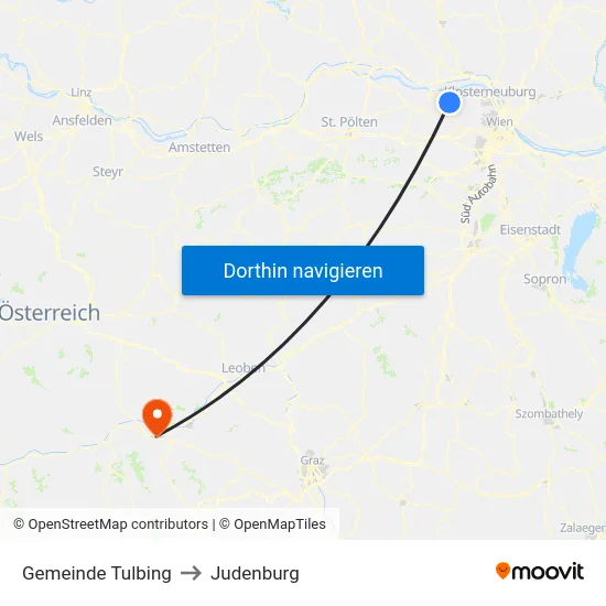 Gemeinde Tulbing to Judenburg map