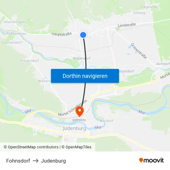 Fohnsdorf to Judenburg map