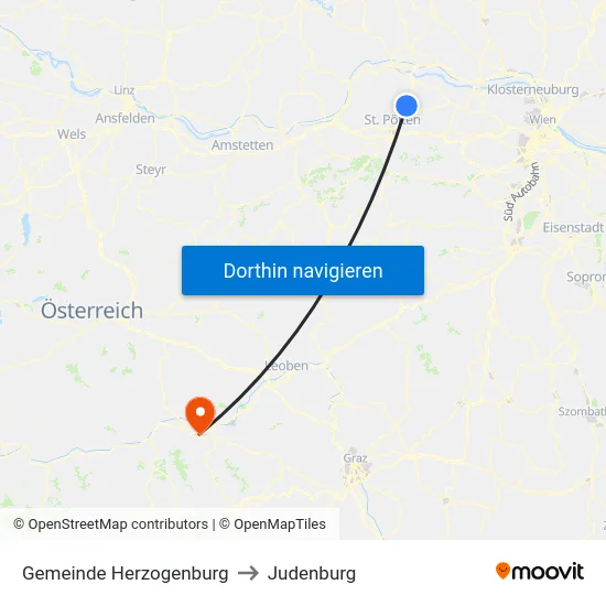 Gemeinde Herzogenburg to Judenburg map
