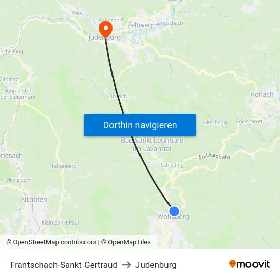 Frantschach-Sankt Gertraud to Judenburg map