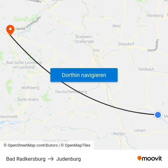 Bad Radkersburg to Judenburg map