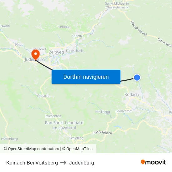 Kainach Bei Voitsberg to Judenburg map