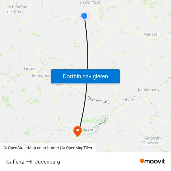Gaflenz to Judenburg map