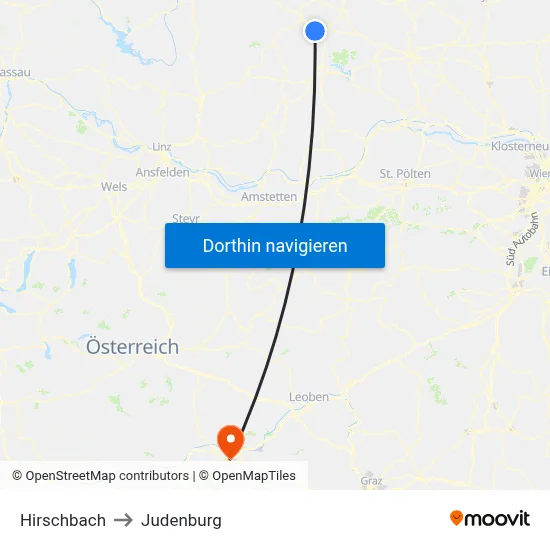 Hirschbach to Judenburg map