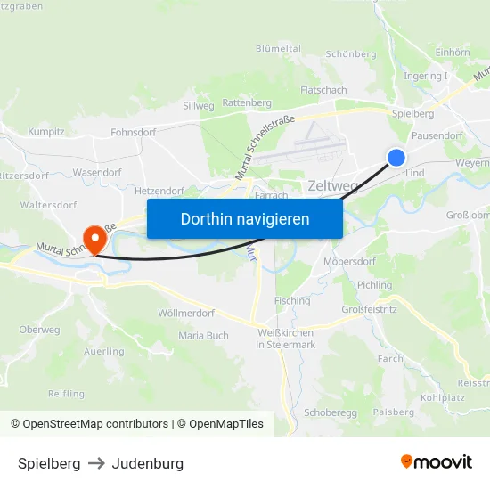 Spielberg to Judenburg map