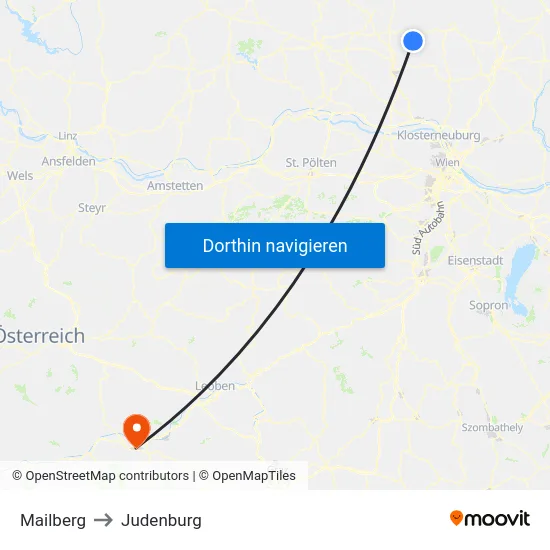 Mailberg to Judenburg map