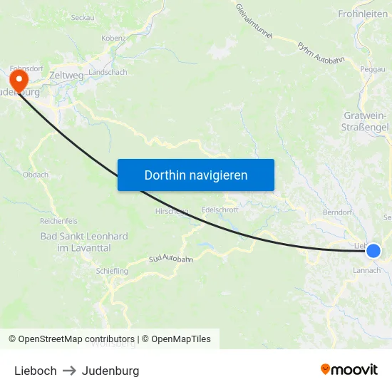 Lieboch to Judenburg map