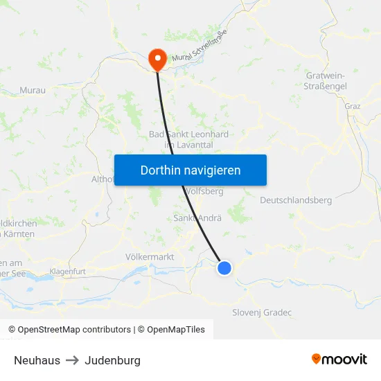 Neuhaus to Judenburg map
