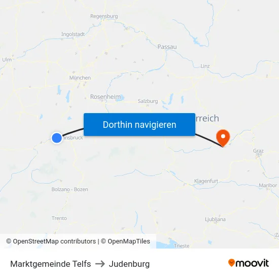 Marktgemeinde Telfs to Judenburg map