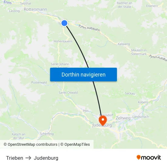 Trieben to Judenburg map