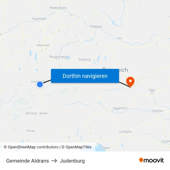 Gemeinde Aldrans to Judenburg map