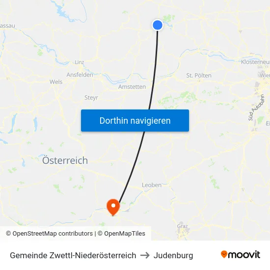 Gemeinde Zwettl-Niederösterreich to Judenburg map