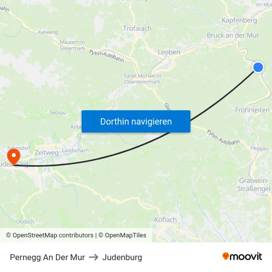 Pernegg An Der Mur to Judenburg map