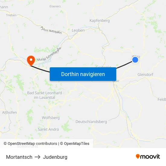 Mortantsch to Judenburg map