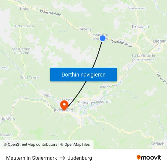 Mautern In Steiermark to Judenburg map