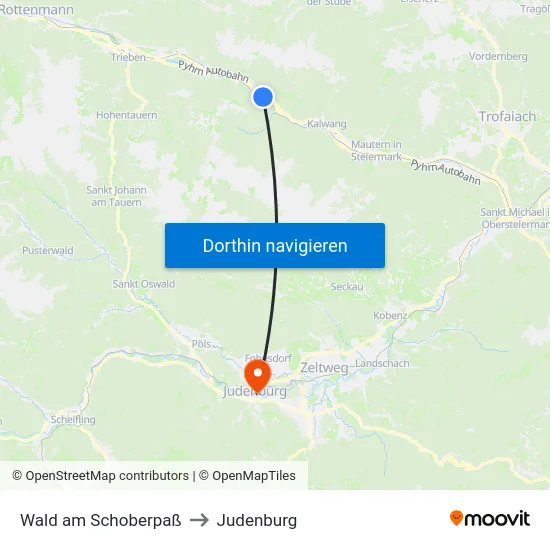 Wald am Schoberpaß to Judenburg map
