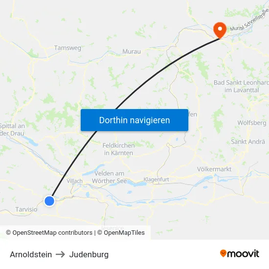 Arnoldstein to Judenburg map