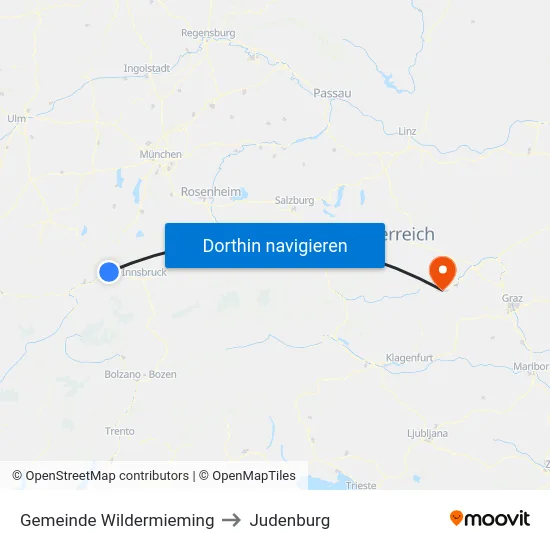 Gemeinde Wildermieming to Judenburg map