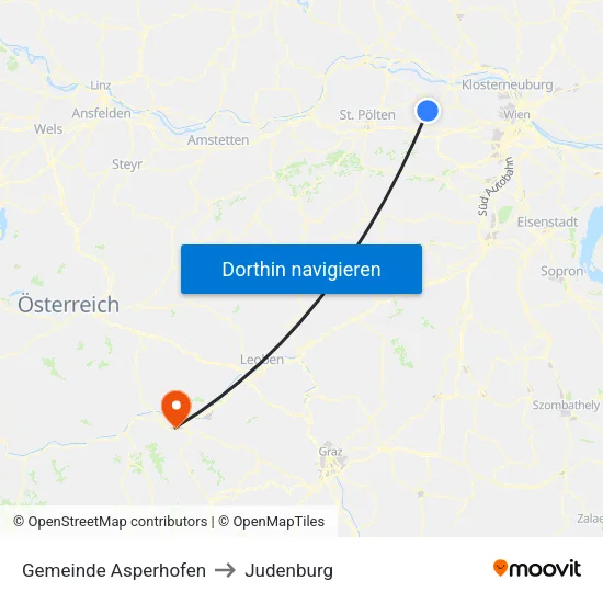 Gemeinde Asperhofen to Judenburg map