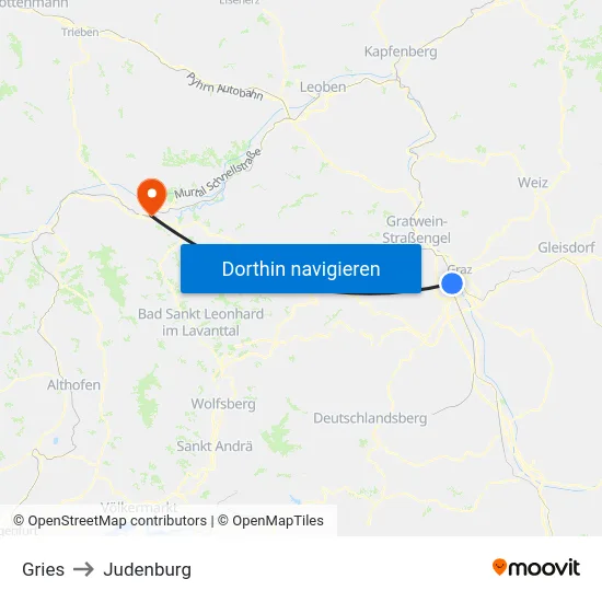 Gries to Judenburg map