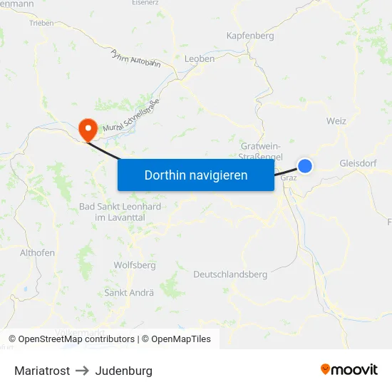 Mariatrost to Judenburg map