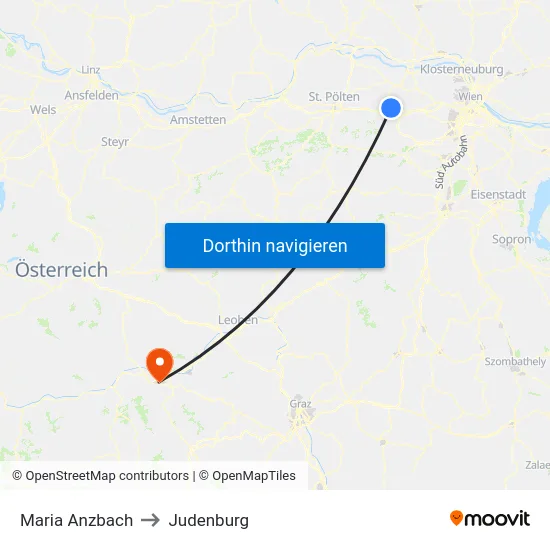 Maria Anzbach to Judenburg map