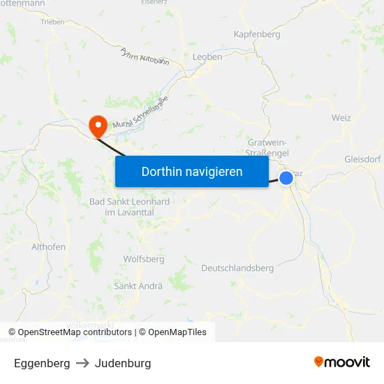 Eggenberg to Judenburg map