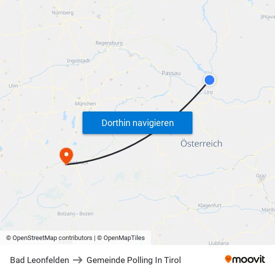 Bad Leonfelden to Gemeinde Polling In Tirol map