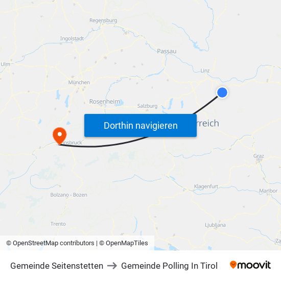 Gemeinde Seitenstetten to Gemeinde Polling In Tirol map