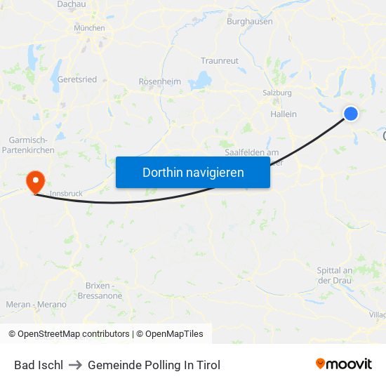 Bad Ischl to Gemeinde Polling In Tirol map