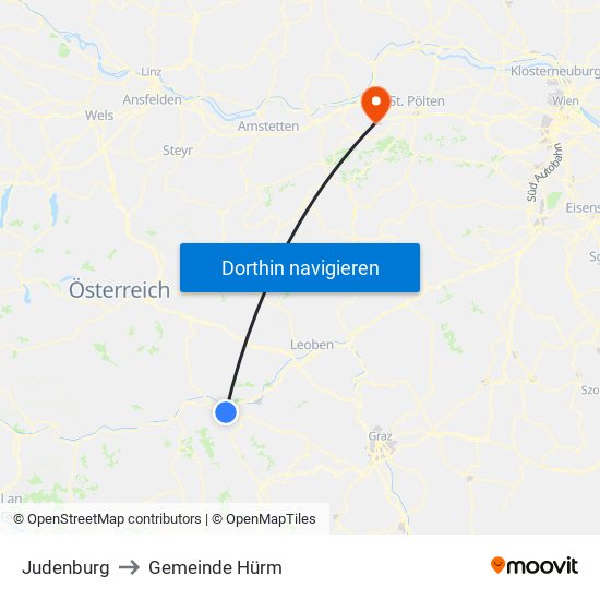 Judenburg to Gemeinde Hürm map