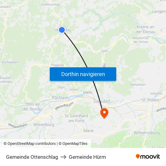 Gemeinde Ottenschlag to Gemeinde Hürm map