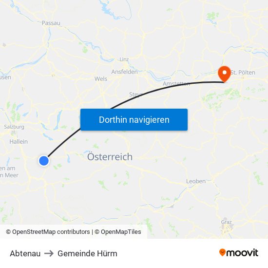Abtenau to Gemeinde Hürm map