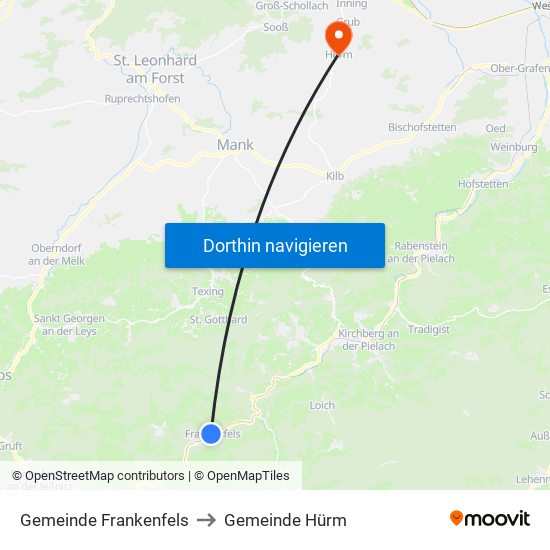 Gemeinde Frankenfels to Gemeinde Hürm map