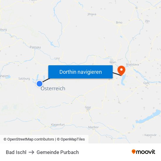 Bad Ischl to Gemeinde Purbach map