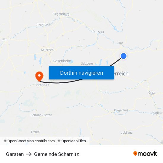 Garsten to Gemeinde Scharnitz map
