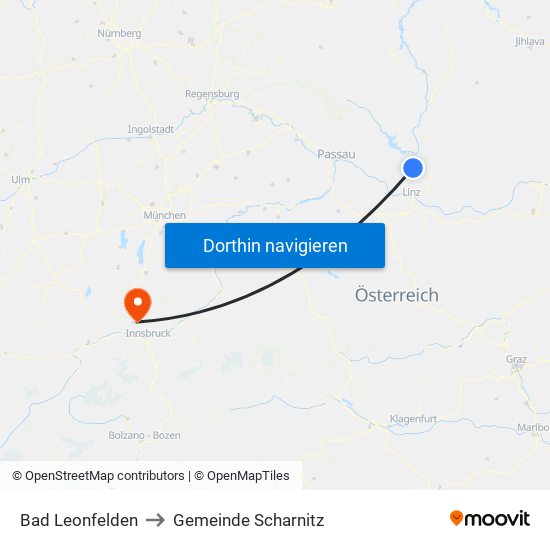 Bad Leonfelden to Gemeinde Scharnitz map