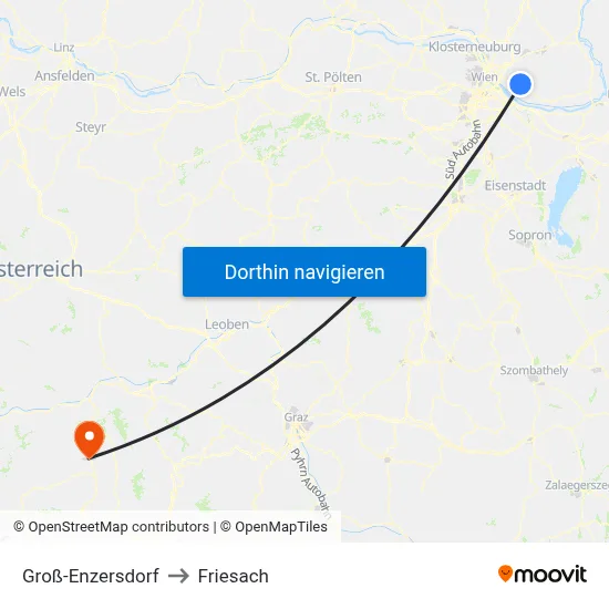 Groß-Enzersdorf to Friesach map