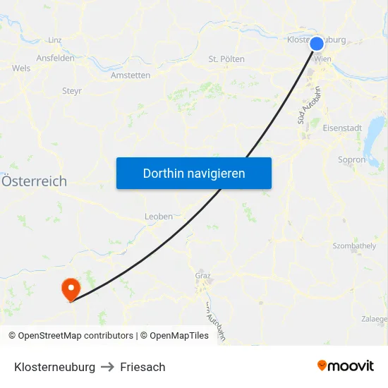 Klosterneuburg to Friesach map