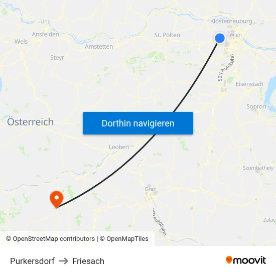 Purkersdorf to Friesach map
