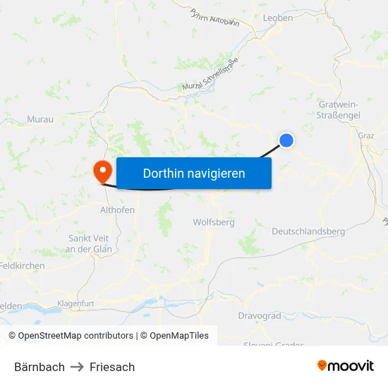 Bärnbach to Friesach map