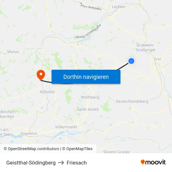Geistthal-Södingberg to Friesach map