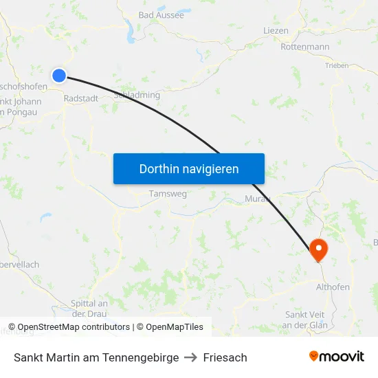 Sankt Martin am Tennengebirge to Friesach map